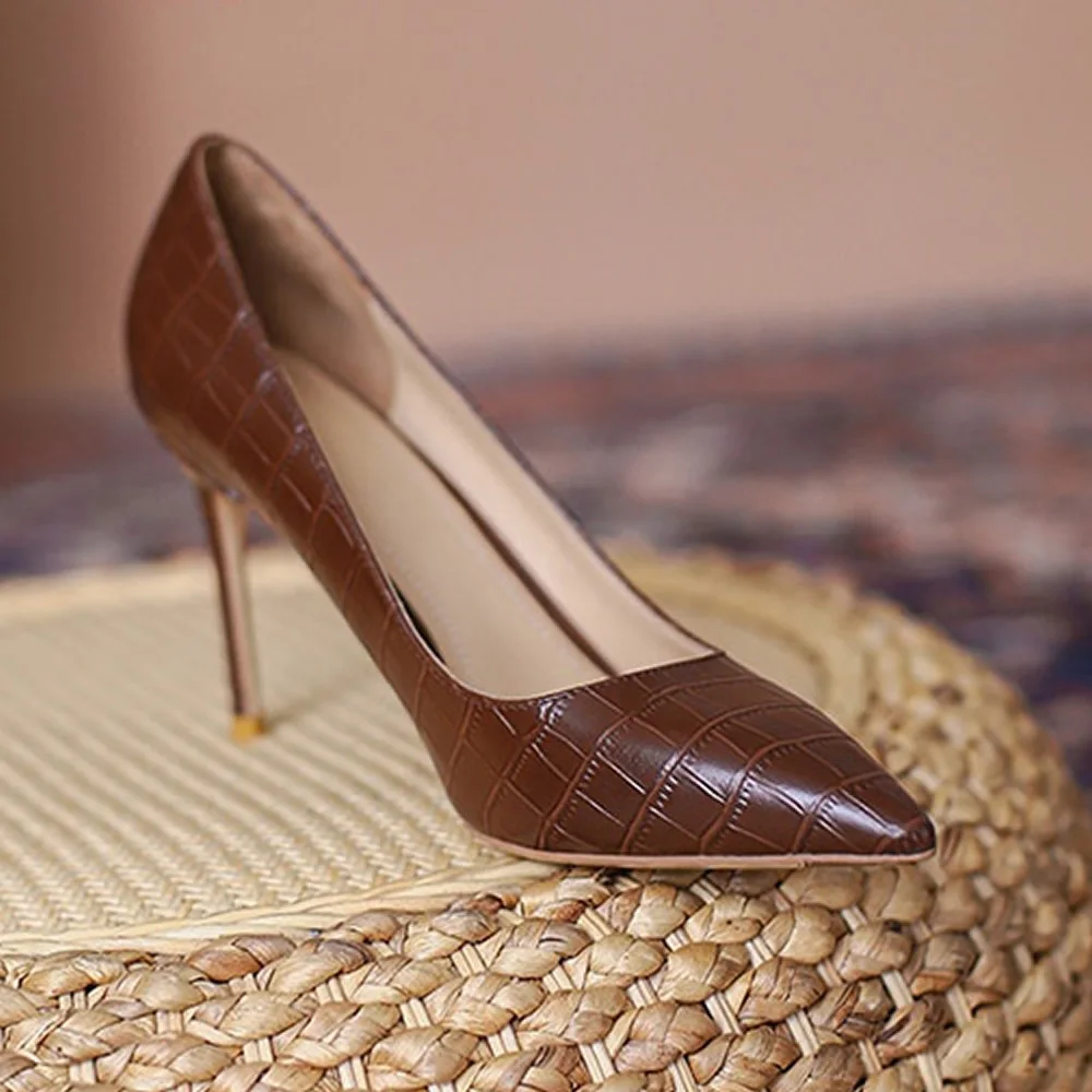 

2025 Spring and Summer New Brown Comfortable All-match High Heels Women's Stiletto Sexy Single Shoes Women Zapatos De Mujer