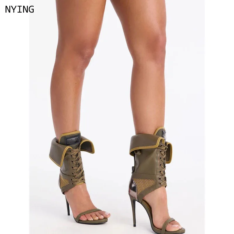 

2026 Corss Tied Patchwork One Woed Belt Sandals Sexy Pointed Toe Cover Heel New Arrivals Fashion Women Modern Shoes 44