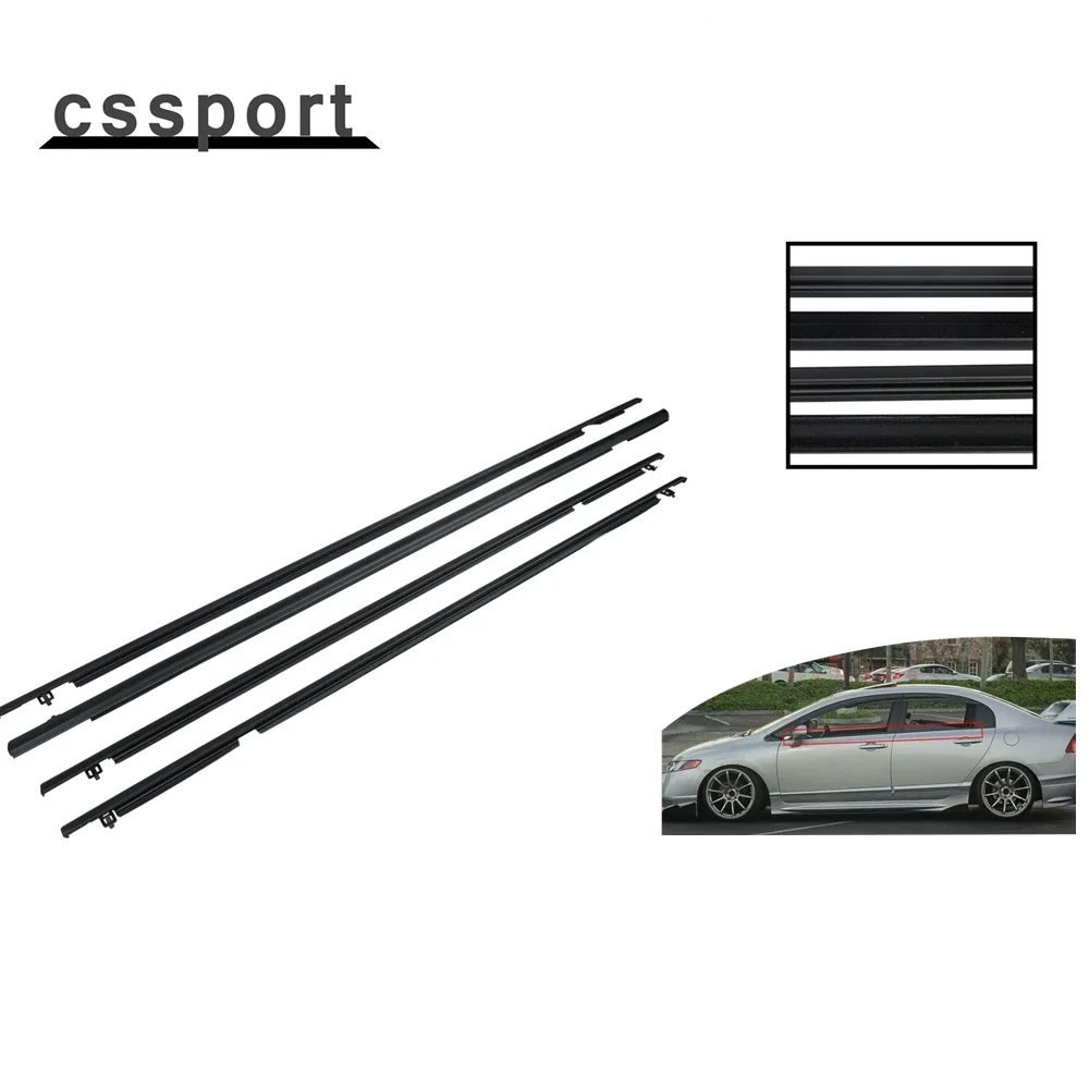 

72910-SNA-A01 72410-SNA-A01 72450-SNA-A01 4PC Black Weatherstrip Window Moulding Trim Seal Belt For Honda Civic Sedan 2006-2011
