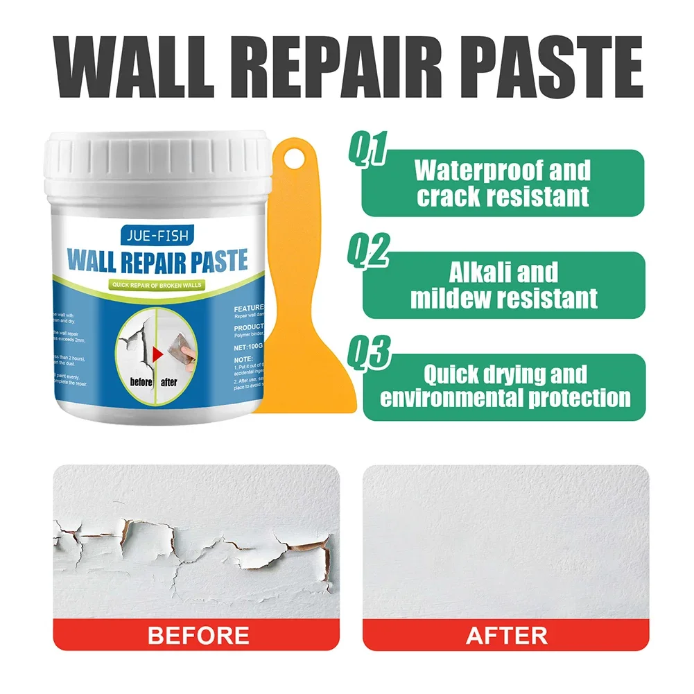 100g Multipurpose Ceramic Repair Agent Strong Adhesion Professional Adhesive Repair Agent with Scraper for Bathroom Wall Floor