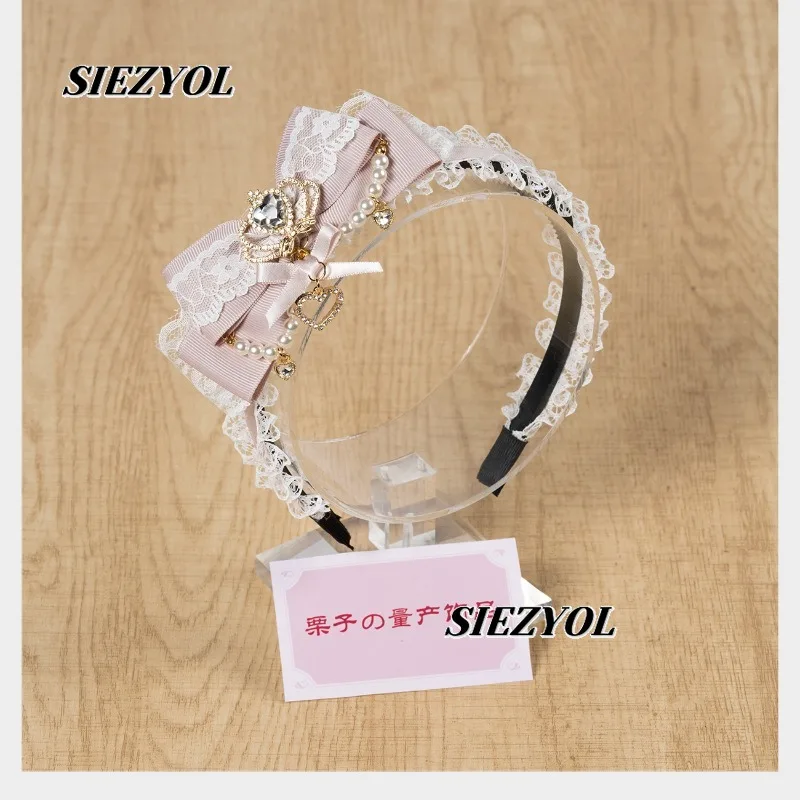 Japanese Mass-produced Bow Headband Crown Imitation Pearl String Headwear Lolita Sweet and Cute Girls Versatile Hair Accessories