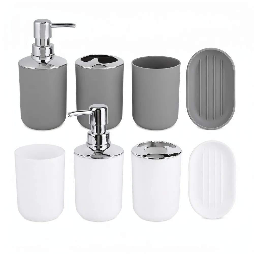 4 PCS Plastic Bathroom Accessories Set Shatter-Resistant 4-Piece Bathroom Vanity Set Easy Clean Modern Design