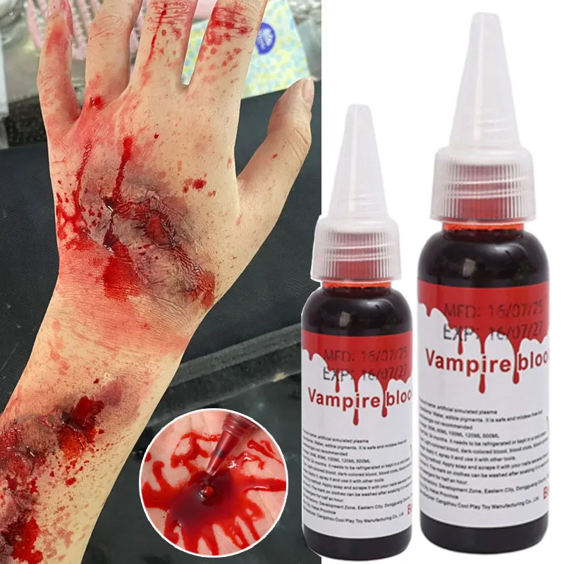 30/60/100ml Realistic Fake Blood Halloween Makeup Horror Special Effects Cosplay Party Vampire Wound Haunted House Plasm Blood