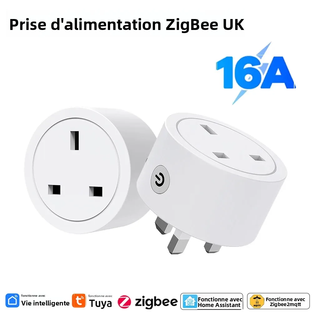 Prise intelligente Zigbee 16A, prise britannique, fonctionne avec Alexa, Google Home, moniteur d'énergie, minuterie, télécommande pour prises électriques, application Tuya