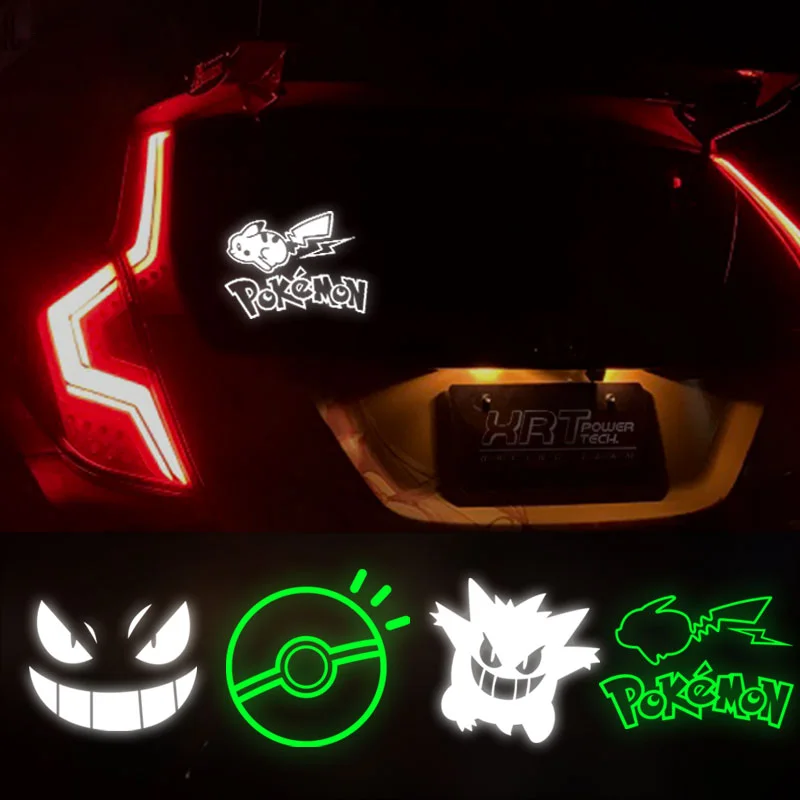 Pokemon Cartoon Reflective Pikachu Sticker Gengar Poke Ball Motorcycle Fluorescent Decorative Sticker Children Toy Birthday Gift