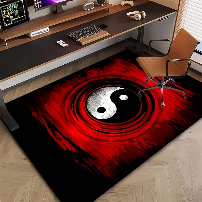 VIKAMA Creative Tai Chi Yin-Yang Pattern Printed Carpet for Office Desk, Coffee Table, Corridor Fashion Floor Mat for Home Decor