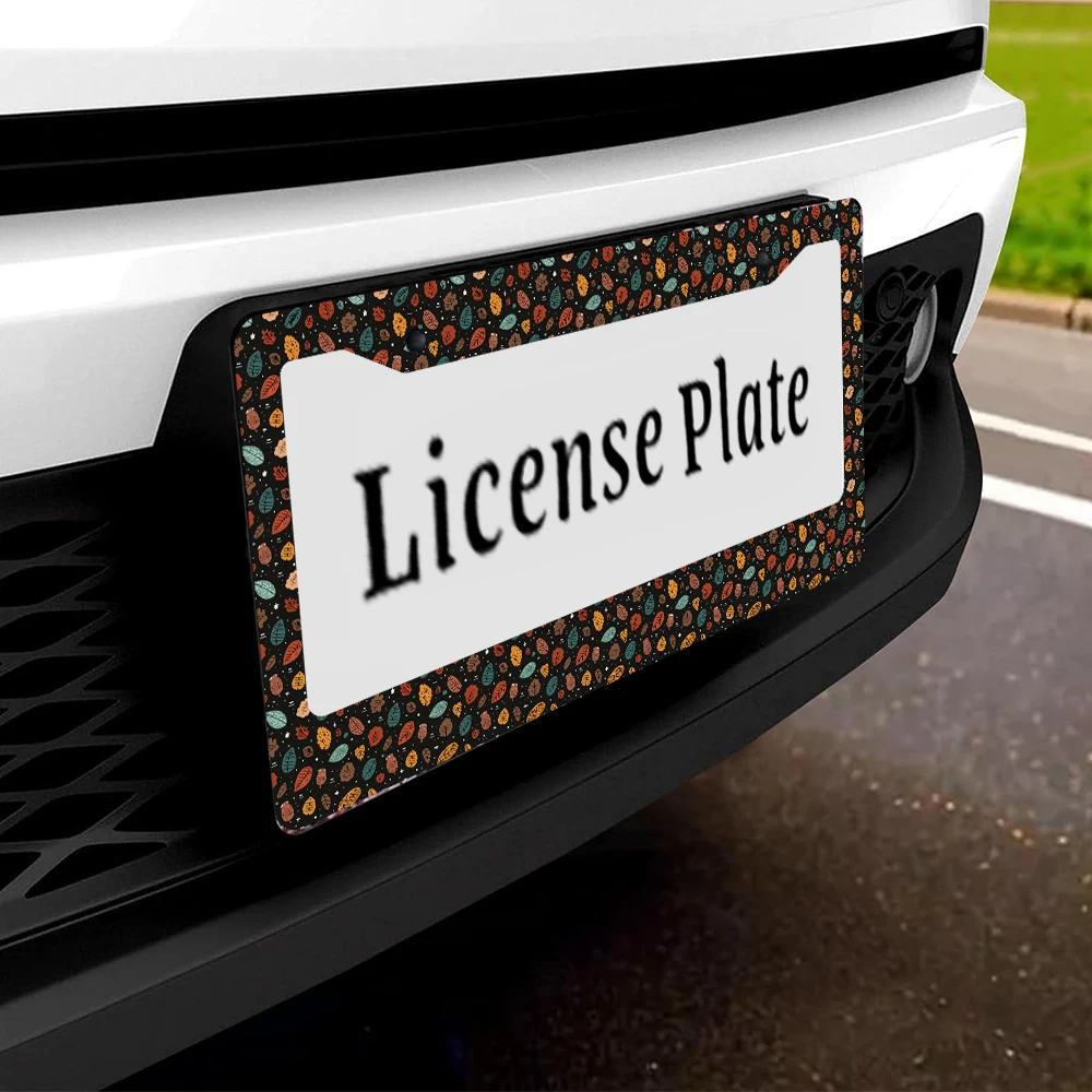 1 Buah Bingkai Plat Nomor 2 Lubang Pola Daun Multiwarna, Bahan Aluminium, 6X12 Inci dengan Set Sekrup, Dekorasi Mobil Baru Bergaya Retro