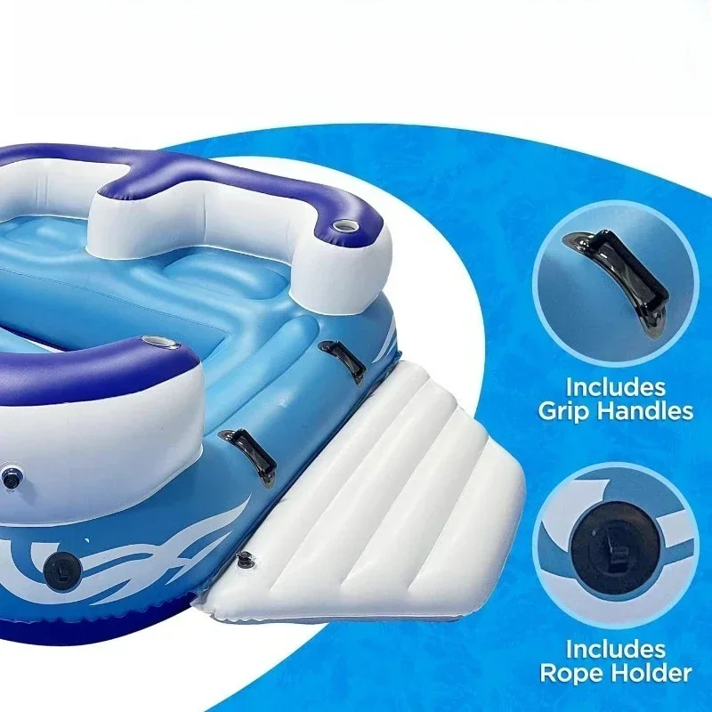 Inflatable multi-person floating island, 4-person floating row on the water, ocean park lounge chair floating island on  water