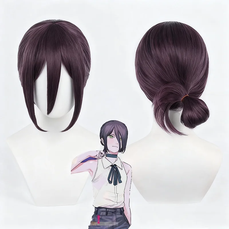 Perruque de Cosplay synthétique violette pour hommes et femmes, perruque de tronçonneuse Reze, résistante à la chaleur, accessoire de fête d'halloween