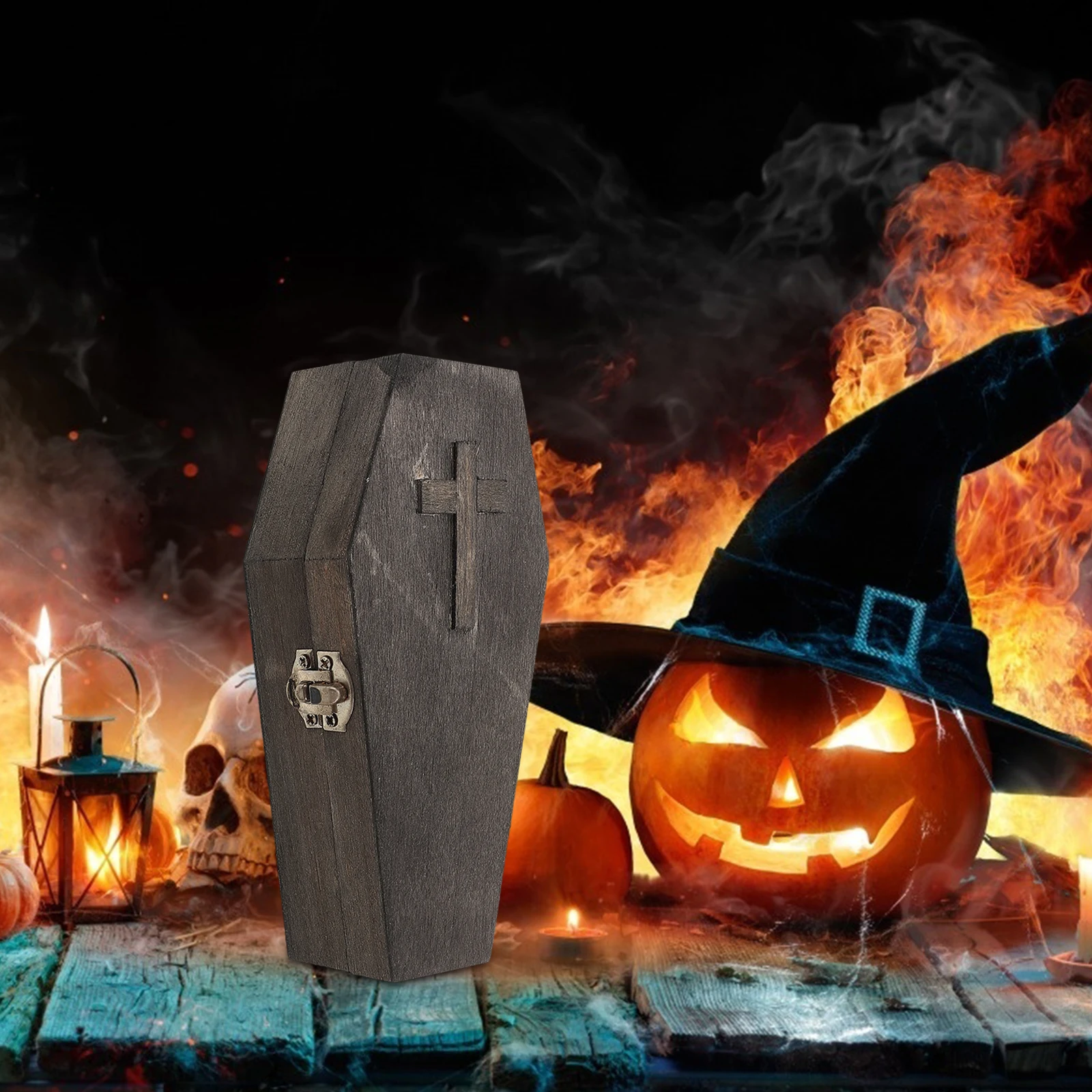 

Halloween Coffin Box Portable Wooden Jewelry Display Case Earring Holder Small Storage Container Festive Decor