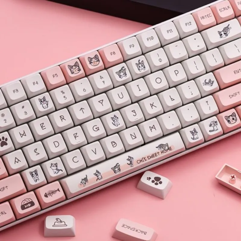 140 Key Cat Cute XDA Keycaps Adaptable 68/84/87/96/98/104/108 Teclado Mecânico Keycaps Personalizada Kawaii Custom Keycap Set