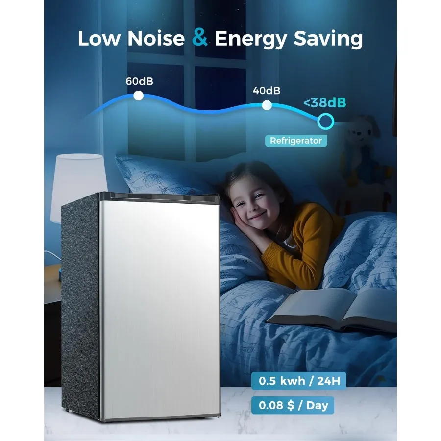 ثلاجة صغيرة مدمجة بباب واحد 3.2 قدم مكعب مع فريزر لغرفة النوم والشقة والمكتب والفصول الدراسية - ترموستات قابل للتعديل منخفض #4