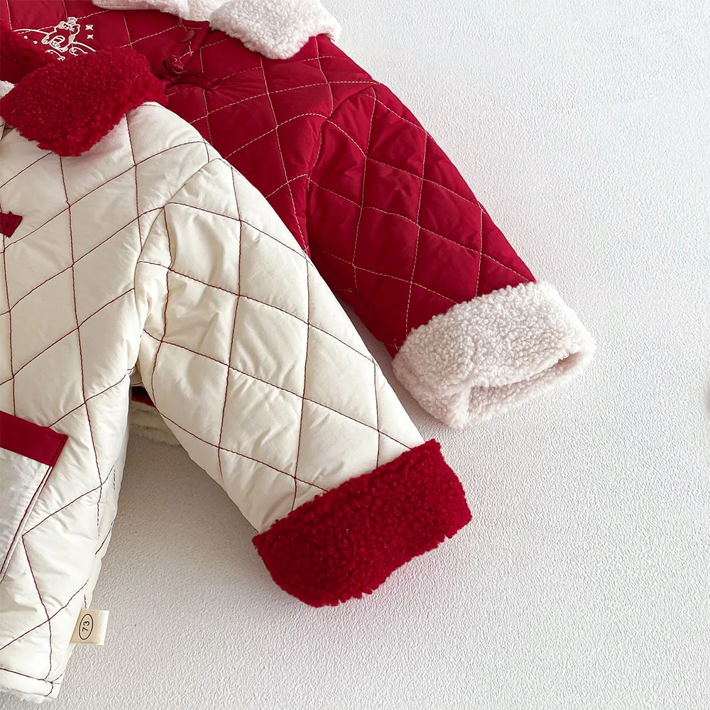 أطفال ملابس الأولاد الشتاء سترة المخملية الدافئة التطريز السنة الصينية الجديدة الأطفال معاطف بدوره إلى أسفل طوق عيد الميلاد ملابس خارجية #5
