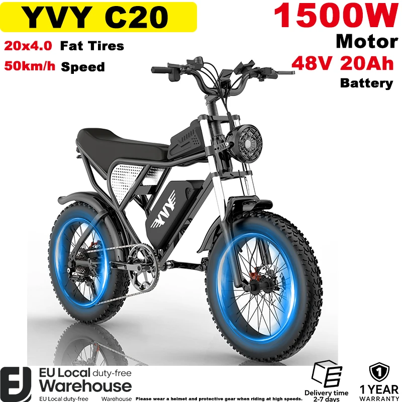 YVY C20 48 فولت 20 أمبير بطارية كبيرة دراجة كهربائية 1500 واط محرك قوي 50 كم/ساعة سرعة سريعة 20x4.0 الدهون الإطارات الرجعية الدراجة Ebike #1