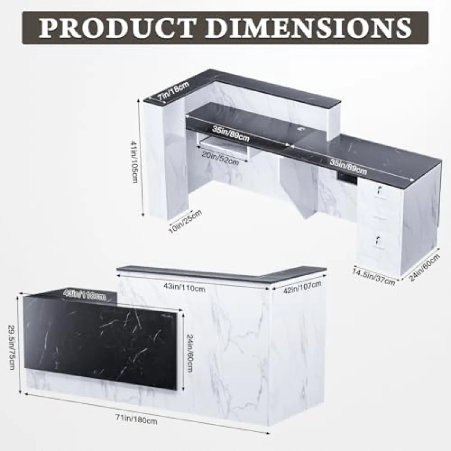 Ultral 70.87IN Modern Wooden Commercial L Shaped Reception Desk with Counter, Lockable Drawers, Door Cabinet, Front