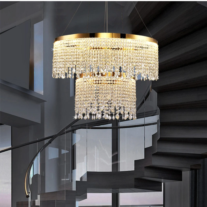 High End Designer Crystal Water Gordijn Hanger Kroonluchter Voor Foyer Eetkamer Hotel Hal Thuis Decor Trap Led Verlichting