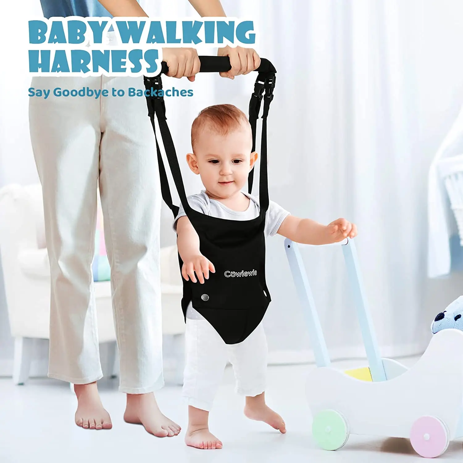 Cowewie-camisola da porta do bebê, 2 em 1, com função do chicote de passeio do bebê, com braçadeira da porta, cinta ajustável e assento para 6-2