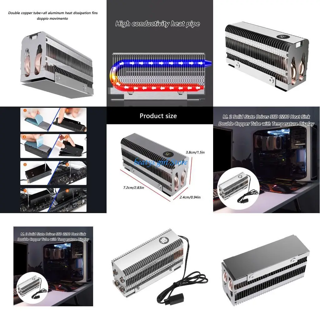 C7AB Wide Compatibility M.2 SSD Coolers With Double Coppers Cooling Channels And Instants Temperature Readout