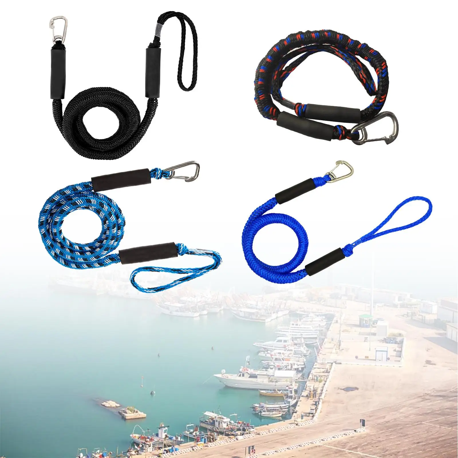 Boat Bungee Dock Line Portable 4 Feet with Stainless Steel Clip Boat Tie Down Ropes Docking String Dock Line Fittings