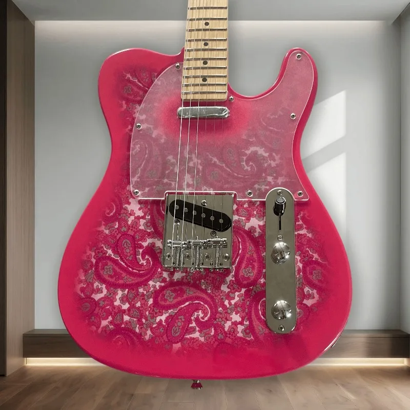 6 String TL Style Electric Guitar Pink Gloss Finish Maple Neck Electric Guitar  Professional Performance Beginner Unisex