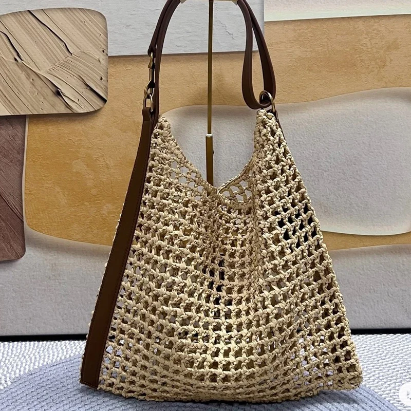 

Handmade Straw Woven Tote Bag 2024 New Summer Large Capacity Simple Underarm Bag for Commuting Hollow Beach Holiday Tote Bag