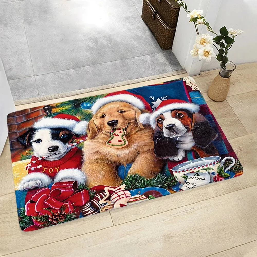 Christmas carpet cute golden retriever puppy floor mat living room entrance door mat home decoration kitchen carpet