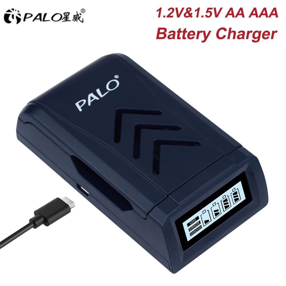 

PALO 4 Slot AA AAA Battery Charger LCD Display USB Charger for 1.2V Ni-MH Ni-Cd 1.5V Lithium-ion AAA AA Rechargeable Batteries