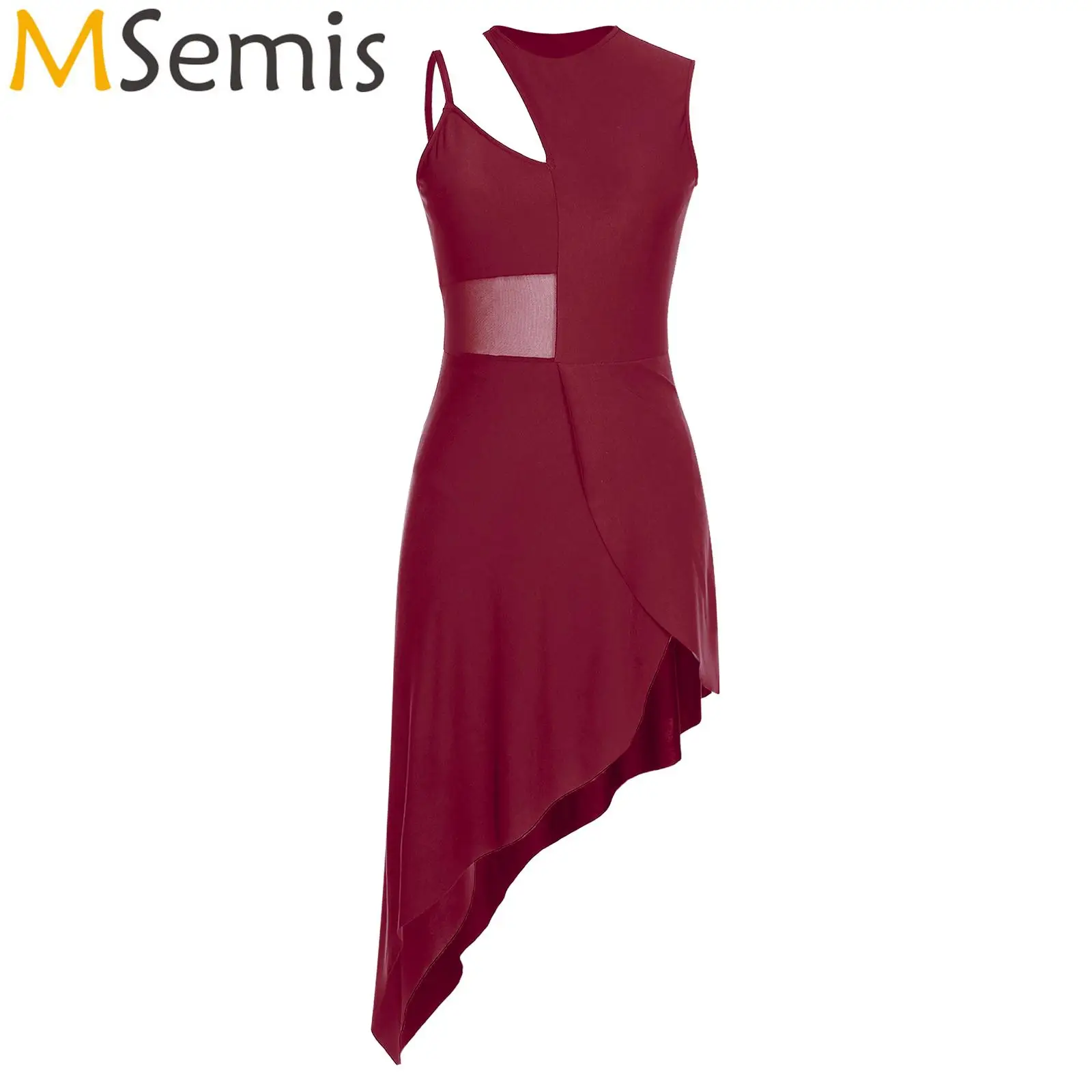 Vestido de dança lírica de balé feminino jazz dança desempenho traje pura malha sem mangas assimétrico bainha valsa vestido dancewear