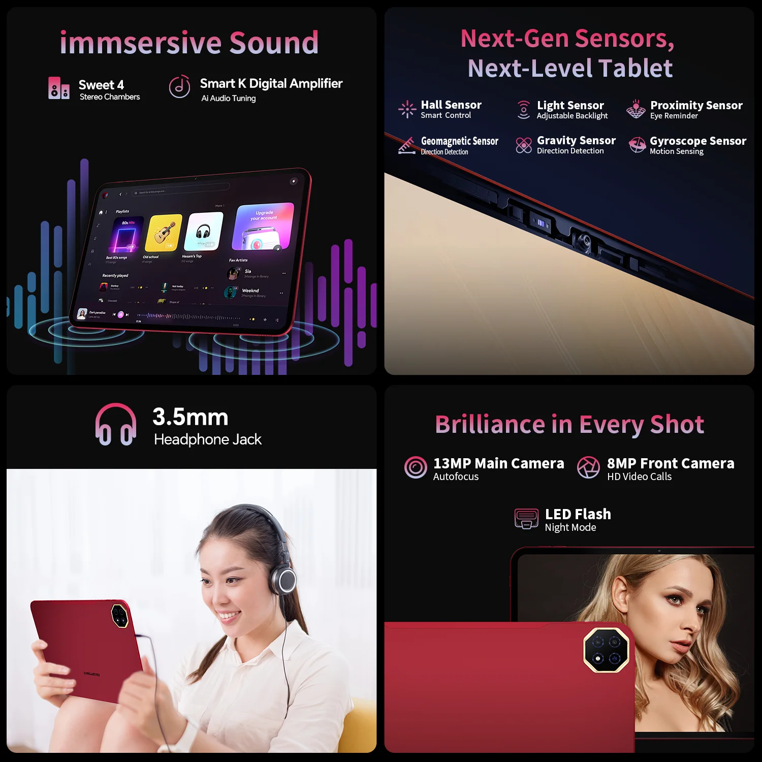 Teclast T65Plus، 13.4 بوصة، 120 هرتز ماكس فيو، Android 15 كمبيوتر لوحي، (8 جيجا بايت + 12 جيجا بايت) 20 جيجا بايت رام + 256 جيجا بايت روم، هيليو G99، 8 نوى، 1920X1200، شبكات ومكالمات 4 جيجا، فتحات بطاقة Sim مزدوجة، 5 ميجا بايت، 5 ميجا بايت، GPS، 13 ميجا بايت + 8 ميجا بايت + 8 ميجا بيكسل