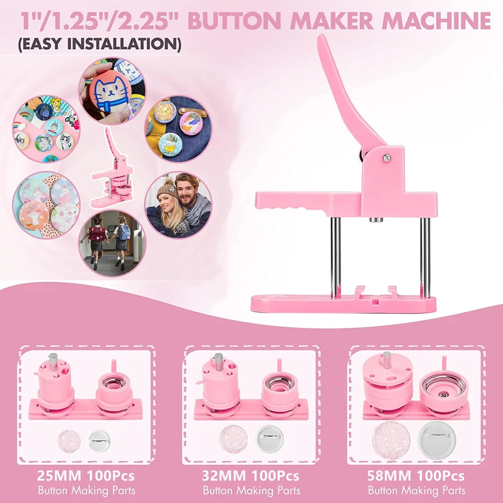 25+32+58MM Button Maker Machine Multiple-Size-300Pcs Button Parts+3 Mold+Circle Cutter DIY Button Press Badges Maker Machine Set