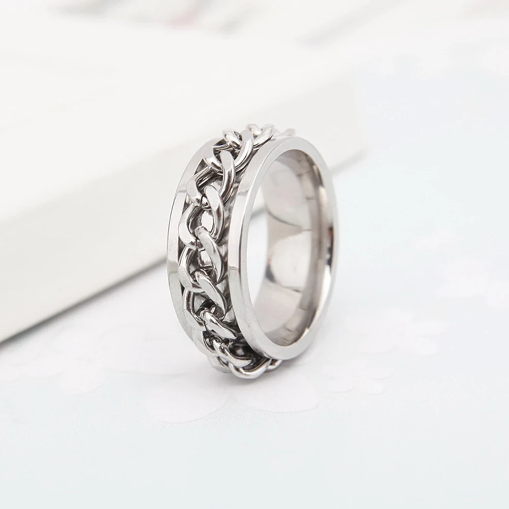 

Stainless Steel Finger For Men Boys Durable Metal Unique Print Design Chic Round Ring Gift Family Friends Steel Color Size 9Man