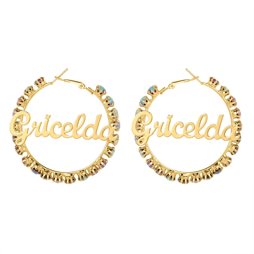 New luxury Custom Hoop Name Earrings With Diamond Personalized Stainless steel Earrings For Women Valentine's Day Gift Jewelry