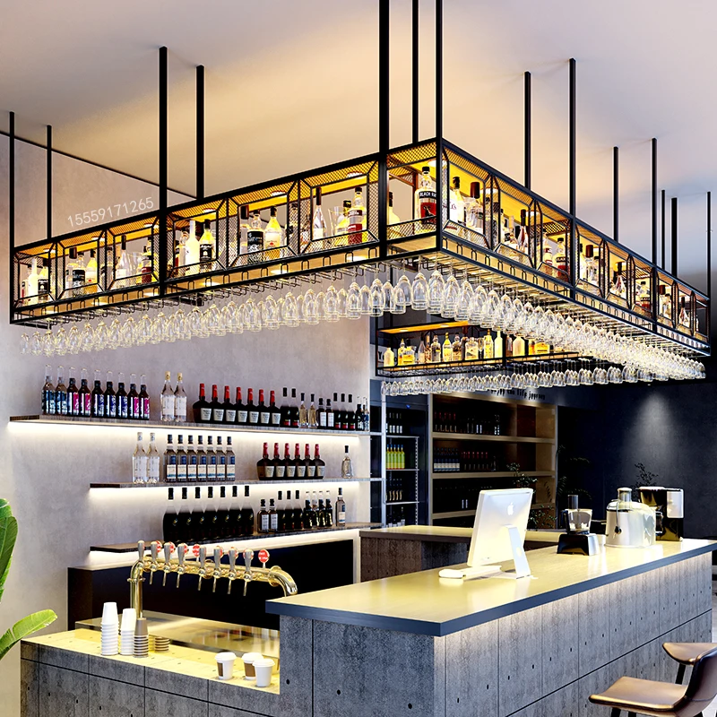 

Bar hanger wine rack wine cabinet red wine goblet upside down hanging industrial wind