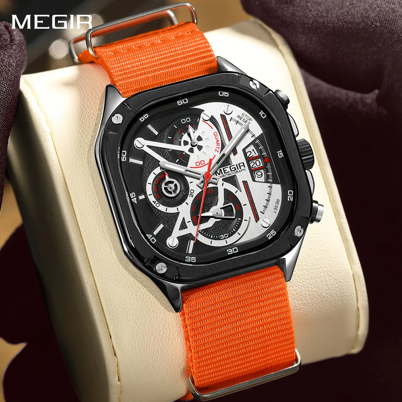 

MEGIR Многофункциональные спортивные часы для мужчин Роскошные аналоговые кварцевые наручные часы с хронографом Водонепроницаемые мужские деловые повседневные часы