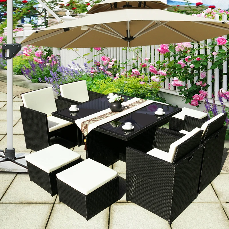 

Outdoor Table and Chair Combination Courtyard Garden Terrace Rattan Chair Simple Leisure Outdoor Waterproof Sunscreen Table