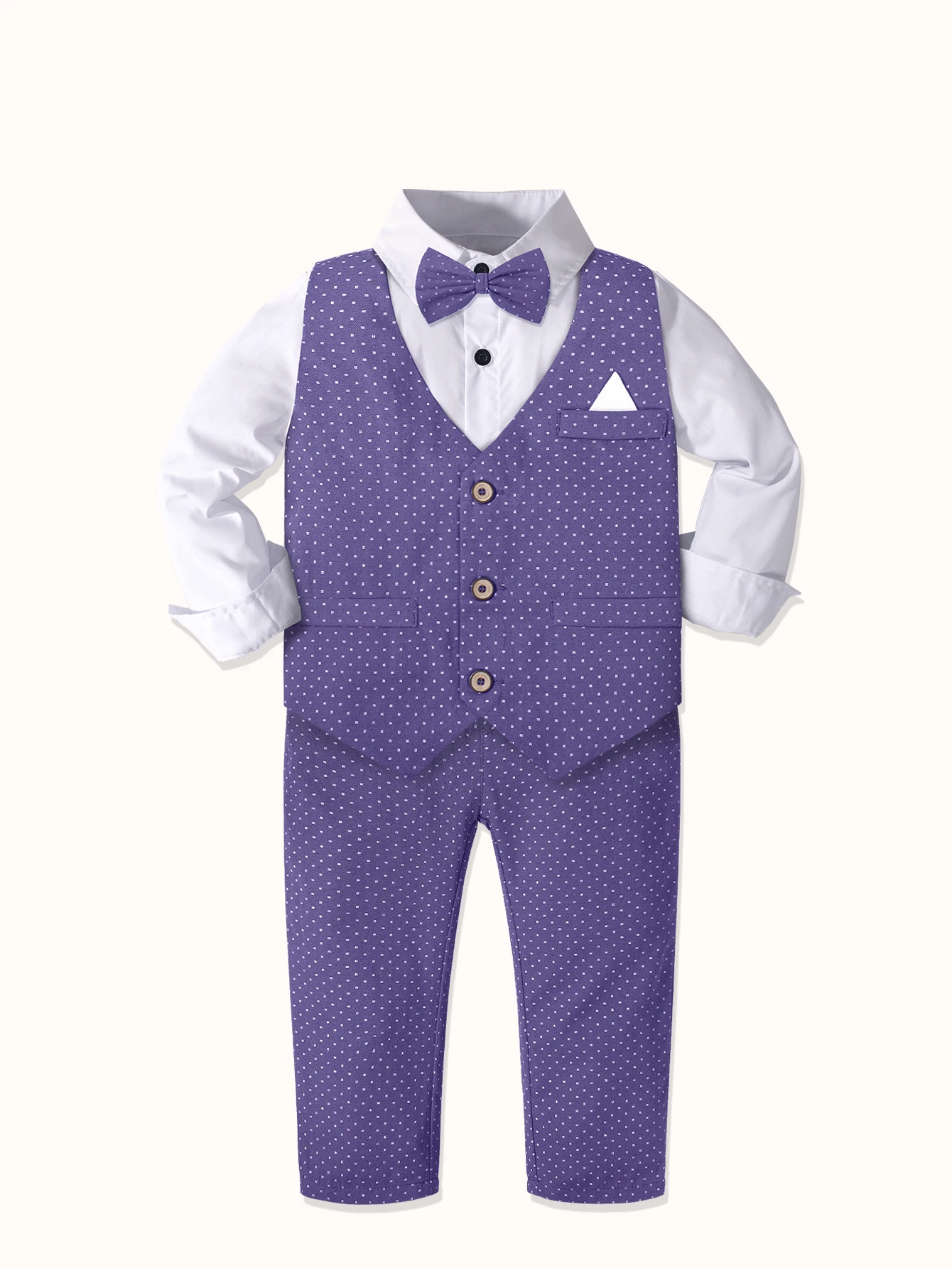 Boys Formal Dress Suits Toddler Boy Slim Fit Clothes with Vest+Shirt+Pants+Bowtie Kids Back To School Outfit Sets