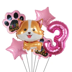 6pcs Corgi Husky Helium Balloons Pet Dog Paw Bone Cartoon Animal Ballon Birthday Party Decoration Baby Shower Globos Kids Toys