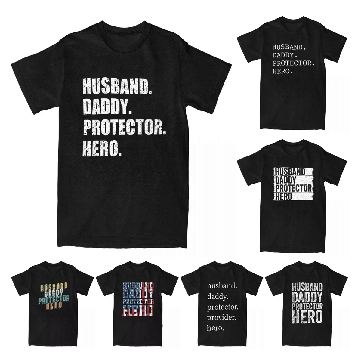 Men's T-Shirts Husband Daddy Protector Hero Novelty Pure Cotton Tees Vintage Funny Dad Father's Day T Shirt Clothes Gift Idea