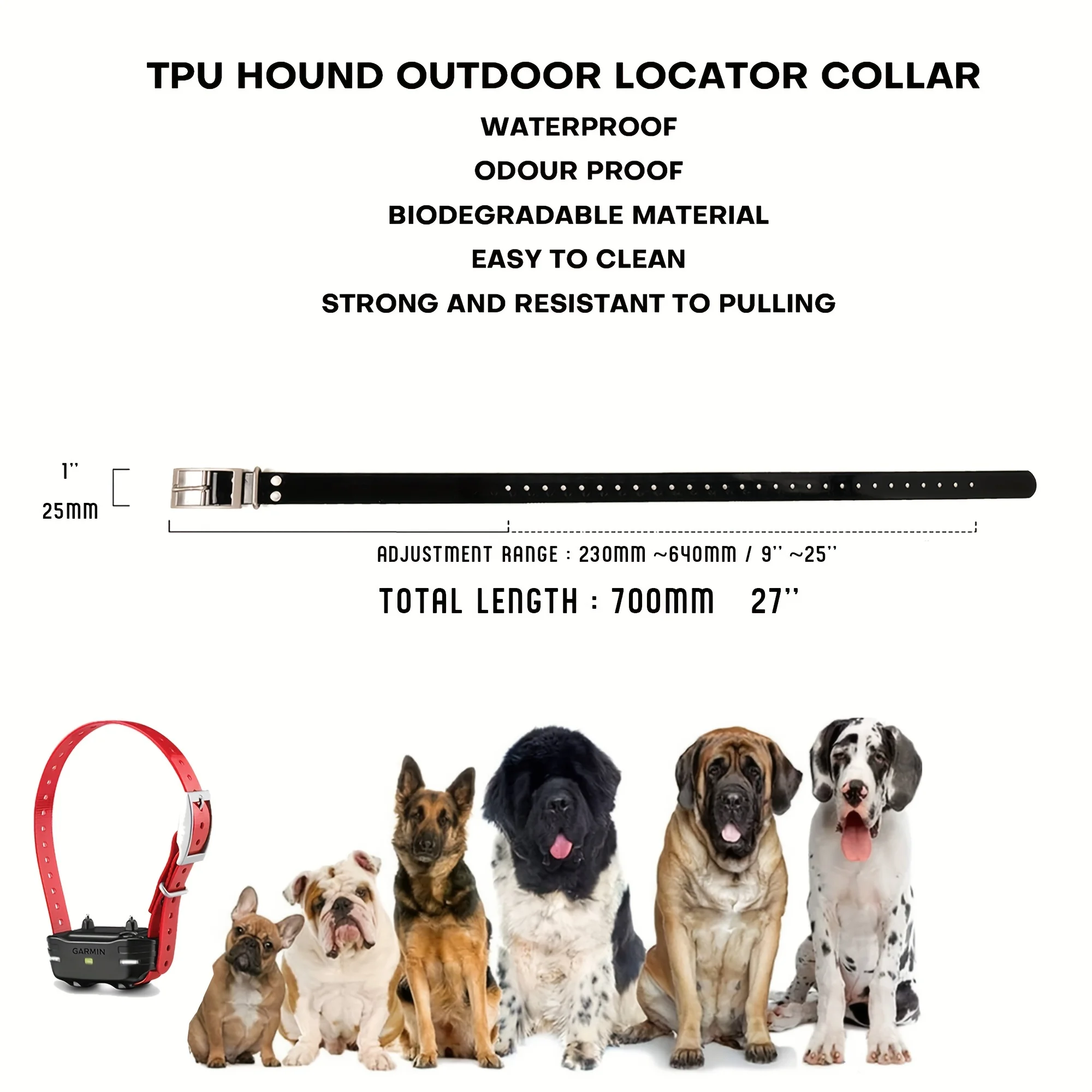 25mm Width TPU Dog GPS Tracker Collar Waterproof Odor‑Resistant Adjustable Pet Locator Collar For Large Medium Dogs