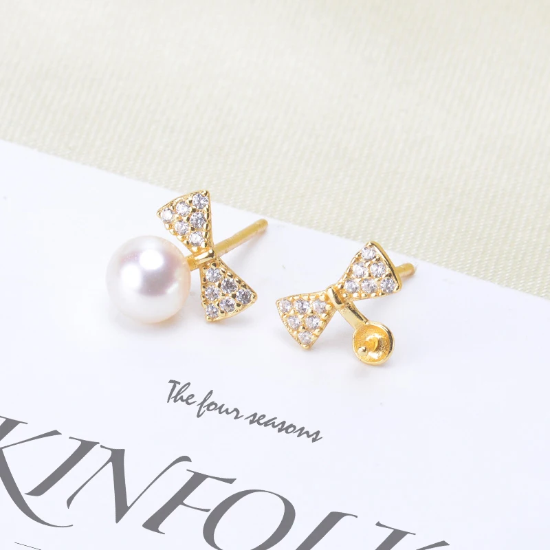 

DIY S925 Sterling Silver Pearl Earring Posts Butterfly Knot Versatile Earring Backs with 4-6mm round Flat Beads Jewelry Accessor