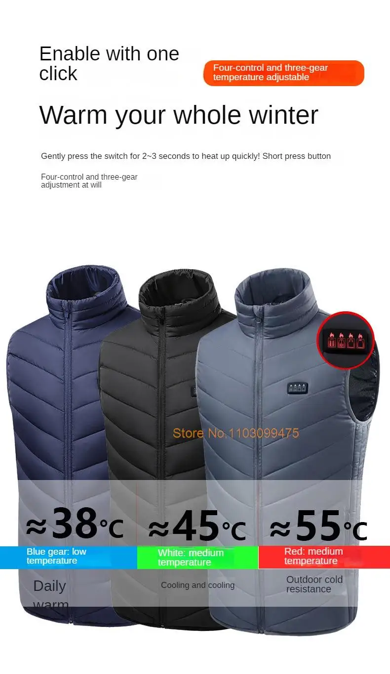 2–21 Bereiche selbsterhitzende Weste USB wiederaufladbare beheizte Jacke Winter Herren Damen Thermounterwäsche Heizweste Wandern Skifahren Mantel – Detail 8