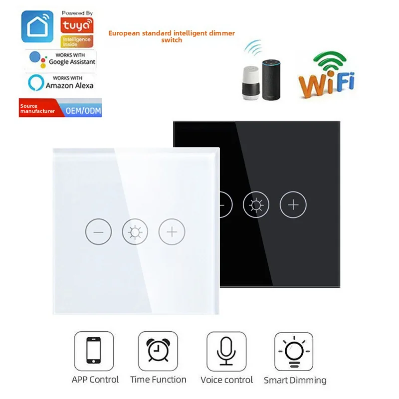 Tuya WiFi/Zigbee Smart Dimmer Switch: EU Standard, Touch Glass Panel, Works with Amazon Alexa & Google Home