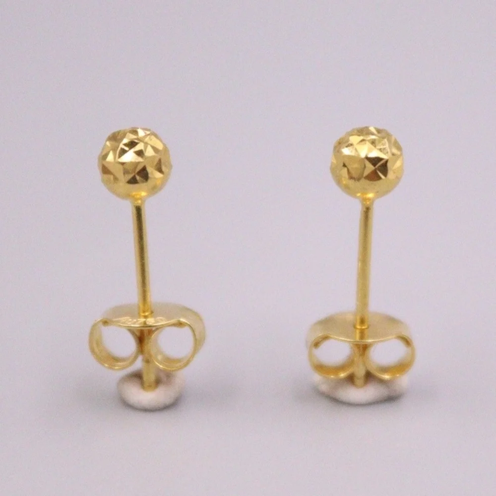 

Real Pure 18K Yellow Gold Stud Women Gift Lucky 4mm Carved Bead Ball Earrings 0.98g