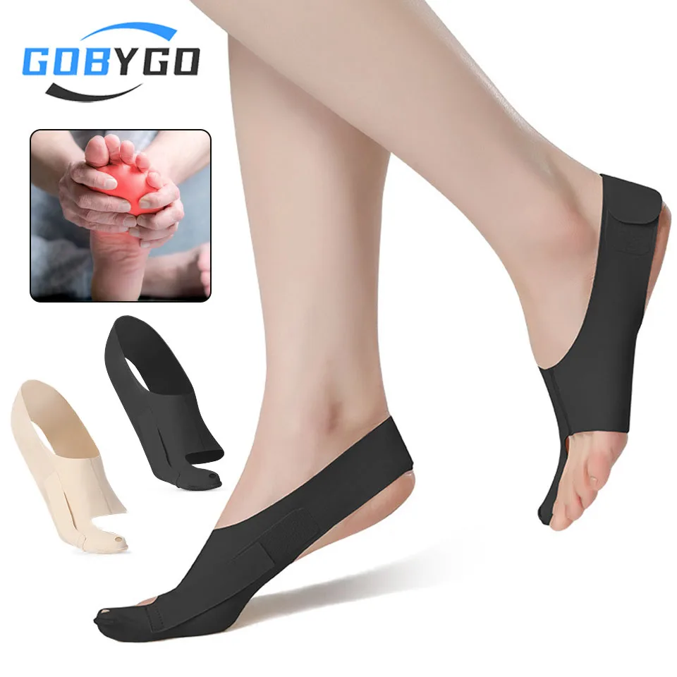 Gobygo corretor de hálux valgo, corretor de separação de dedos dos pés, leve e ajustável, sapatos vestíveis, suporte de tornozelo, homens e mulheres, 1 peça