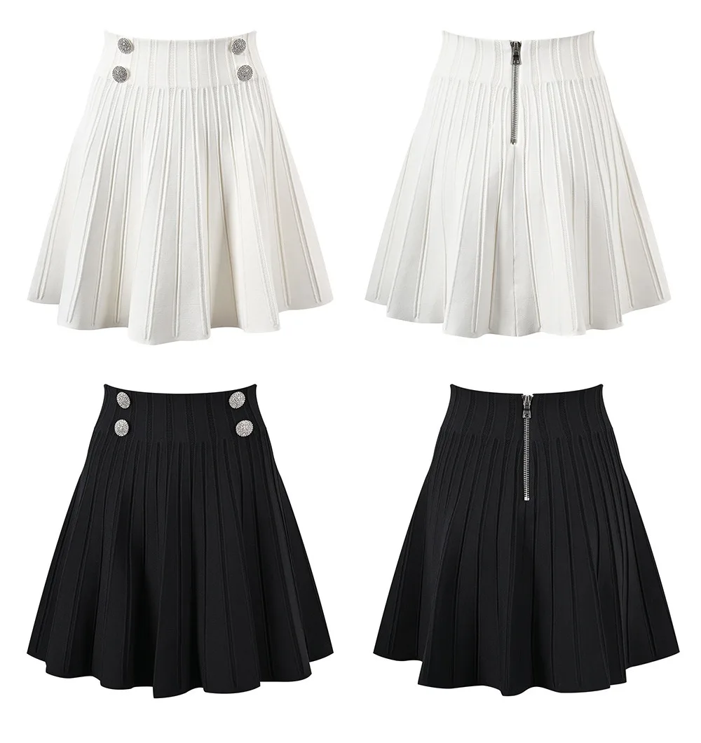 Falda de punto de línea a para mujer, estilo que combina con todo, diseño de lujo, color blanco y negro, elegante, Mini longitud