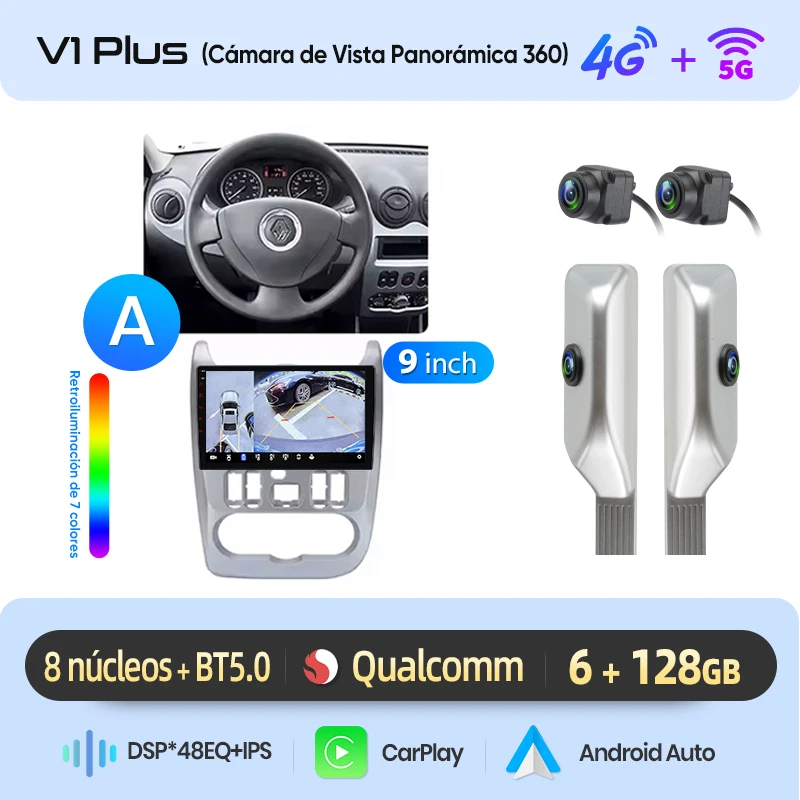 Junsun draadloze CarPlay Android Auto autoradio voor Renault Logan 1 Sandero 2009-2013 auto intelligente systemen BT FM Spaans lokaal