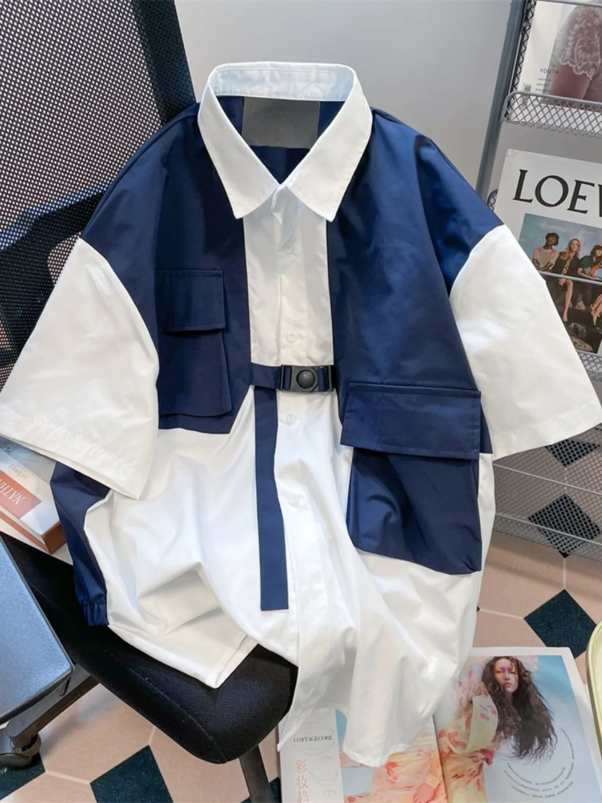 

Large Size 300 Pou Japanese Hong Kong Sle ort Sve irt ex Summer Casual Workwear Jaet Top Two-Piece Look