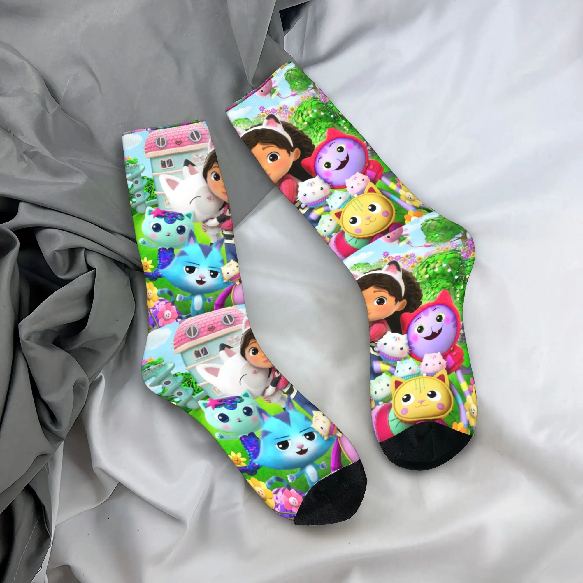 

Носки унисекс с принтом Gabby's Dollhouse: теплые, забавные, оригинальные, с изображением котиков Габби и русалок