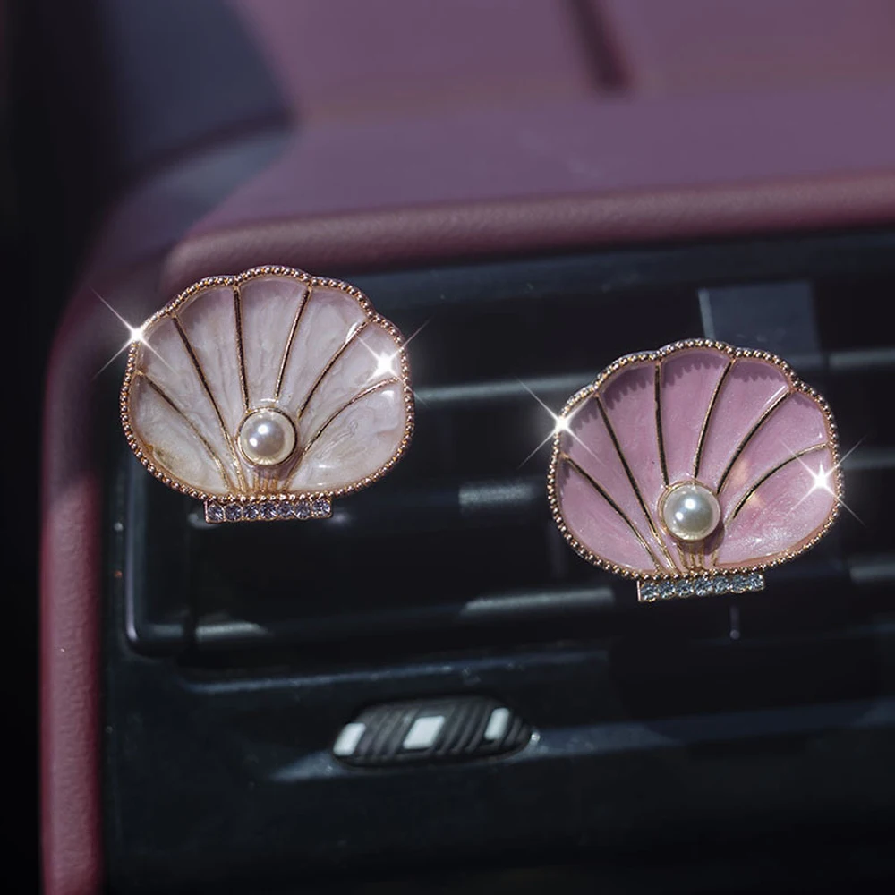 

Automobile diffuser, with fragrance sheets, alloy shells, pearls in the middle, scallops, marine car interior decoration