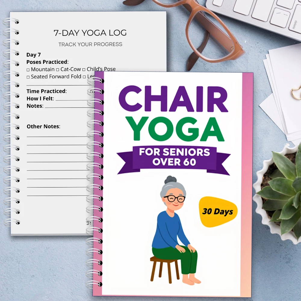 Chair Yoga Logbook Notebook Fitness Plan for Seniors Over 60, Gentle Chair Yoga 30 Day Challenge for Balance Flexibility, A5 Eas